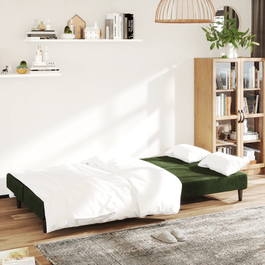 2-Seater Sofa Bed Dark Green Velvet