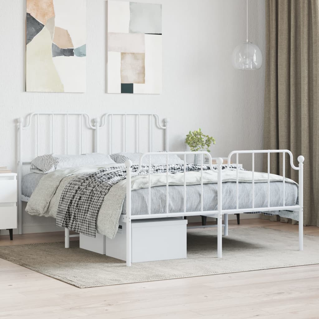 Metal Bed Frame without Mattress with Footboard White 53.1"x74.8"