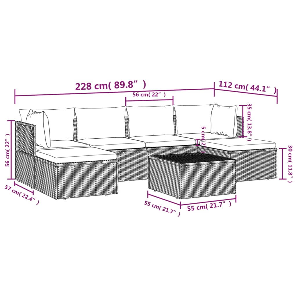 7 Piece Patio Lounge Set with Cushions Gray Poly Rattan