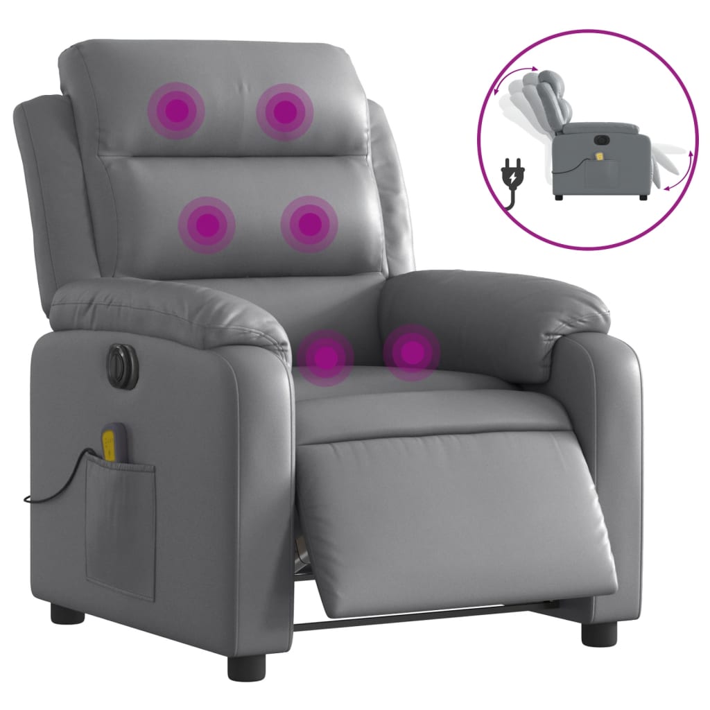 Electric Massage Recliner Chair Gray Faux Leather