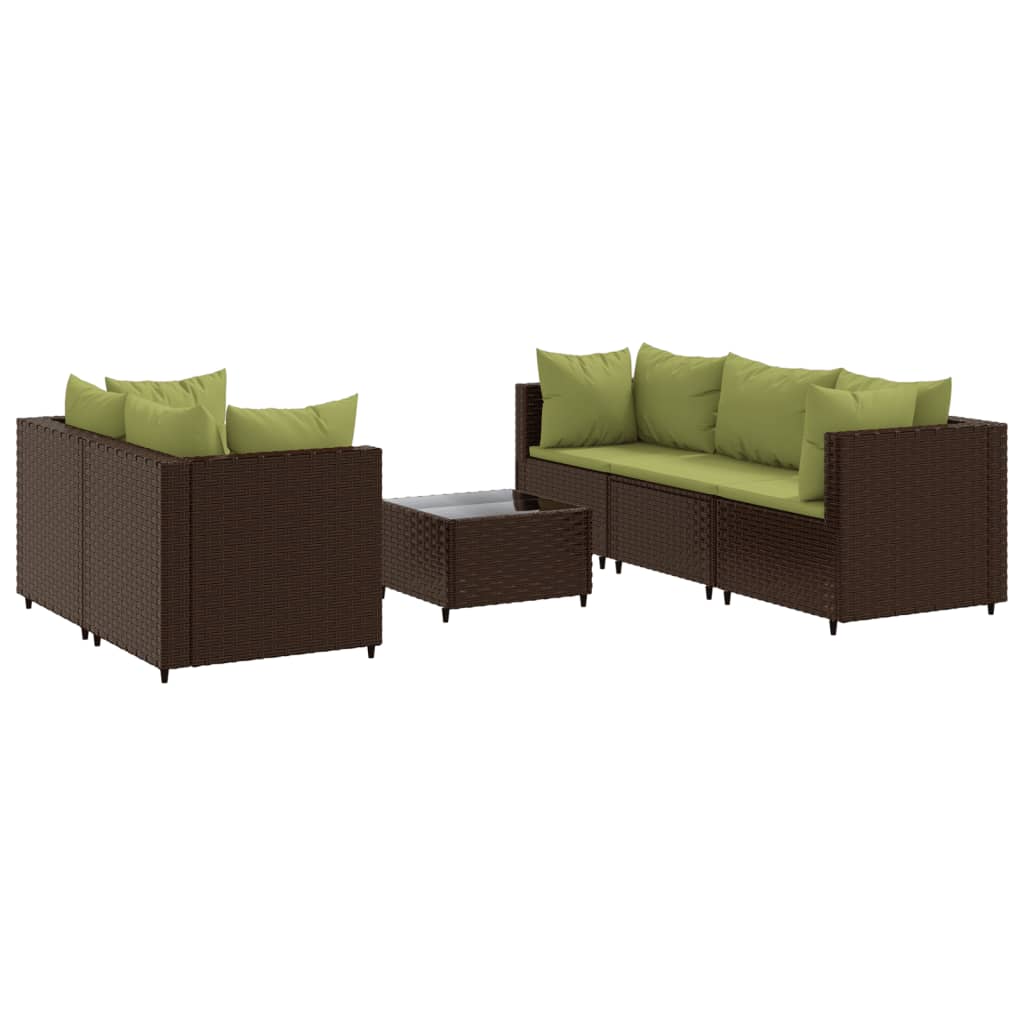 6 Piece Patio Lounge Set with Cushions Brown Poly Rattan