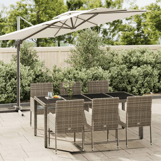 7 Piece Patio Dining Set with Cushions Gray Poly Rattan