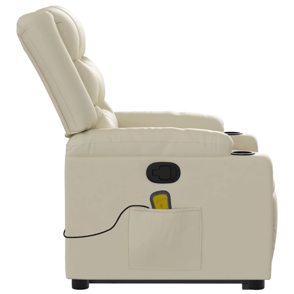 Stand up Massage Recliner Chair Cream Faux Leather