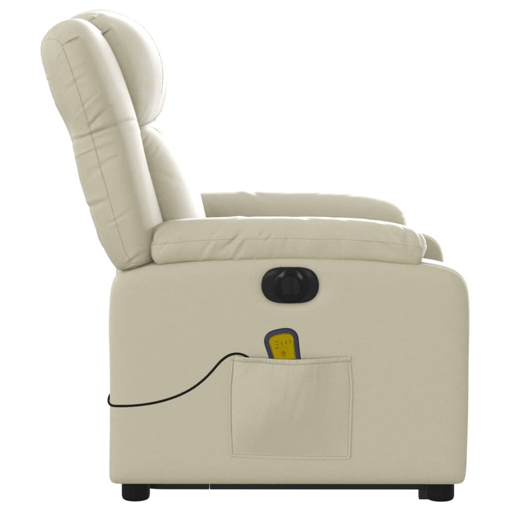 Electric Stand up Massage Recliner Chair Cream Faux Leather