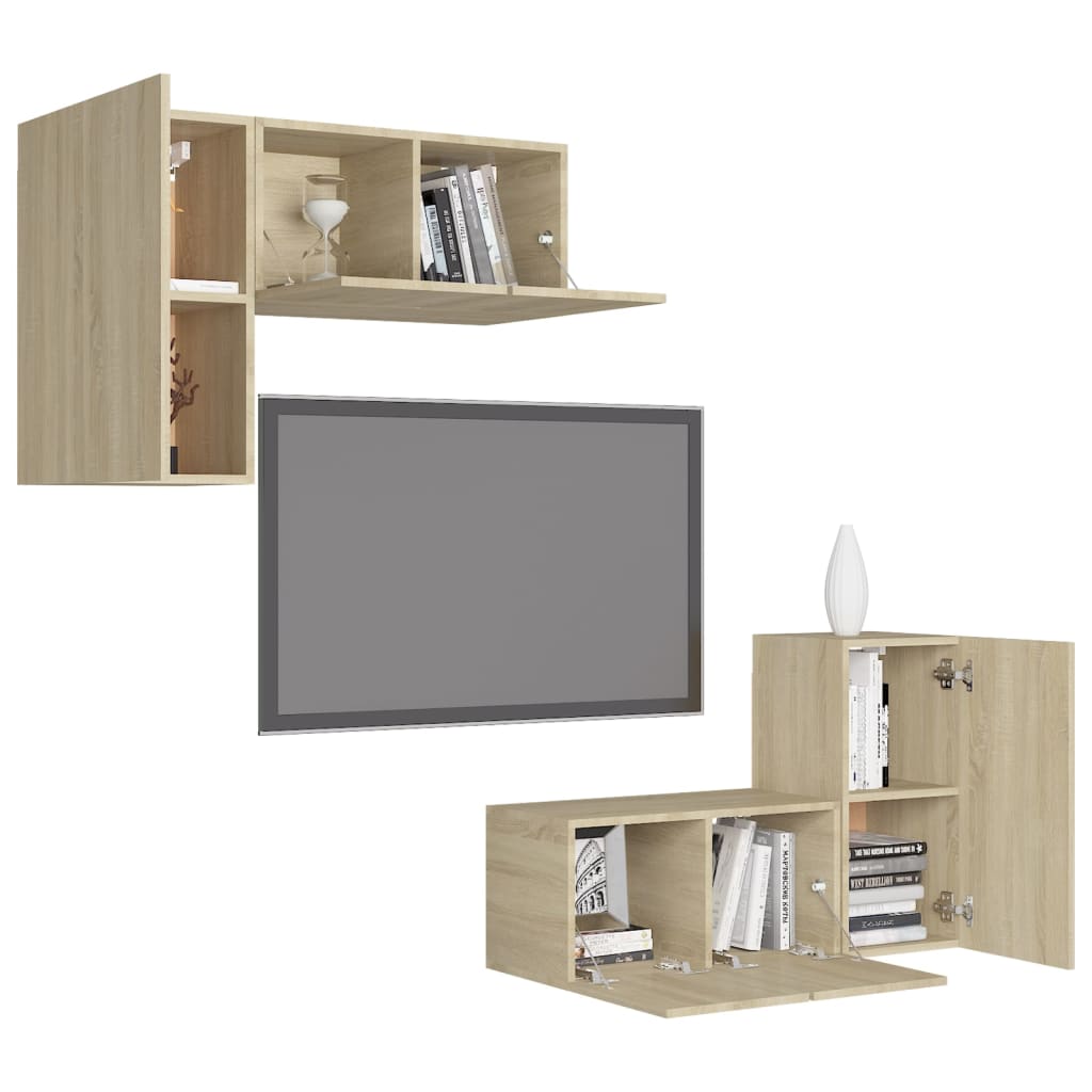 4 Piece TV Stand Set Sonoma Oak Engineered Wood