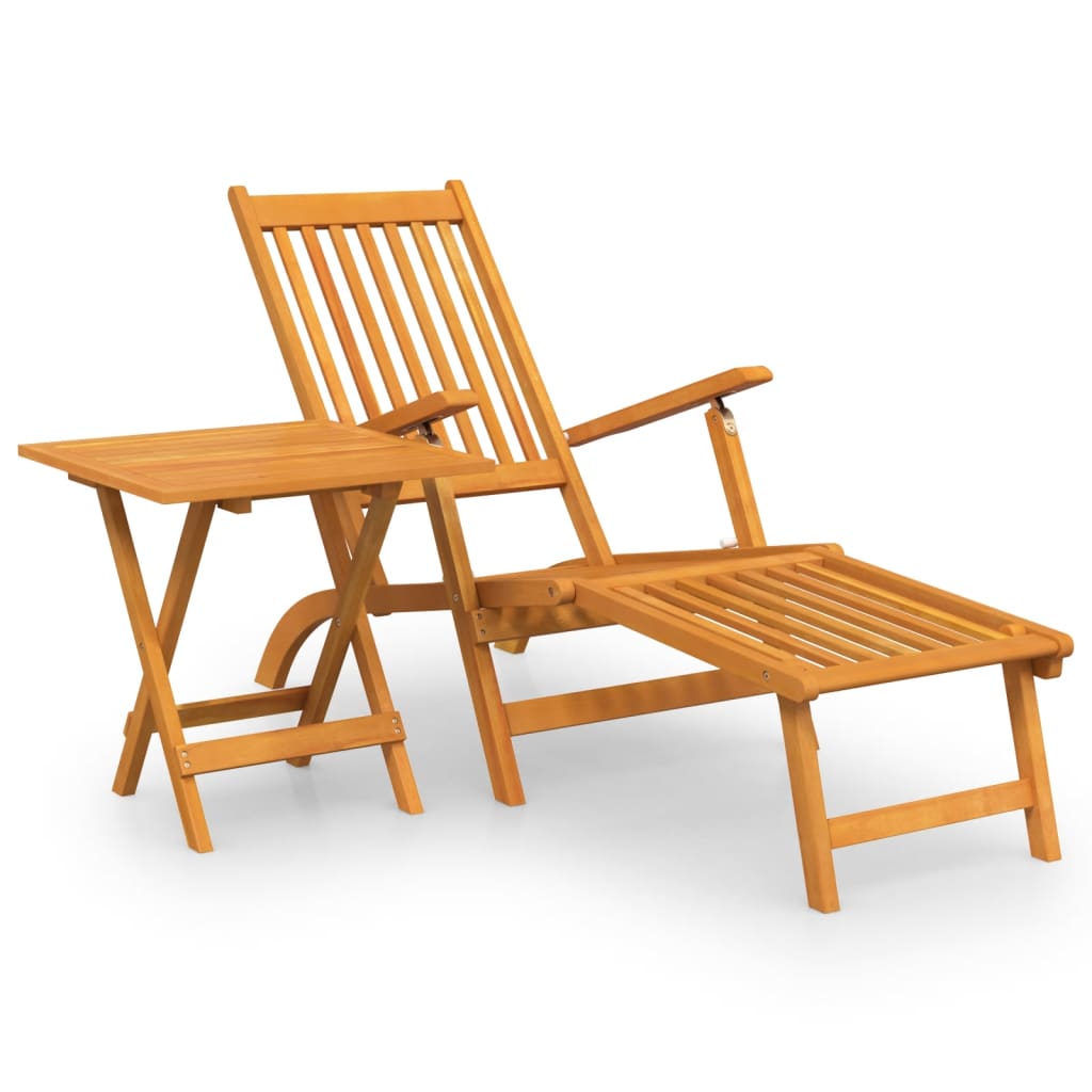 Patio Deck Chair with Footrest and Table Solid Wood Acacia