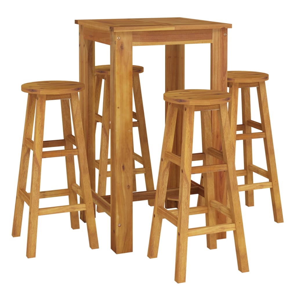 5 Piece Patio Bar Set Solid Wood Acacia