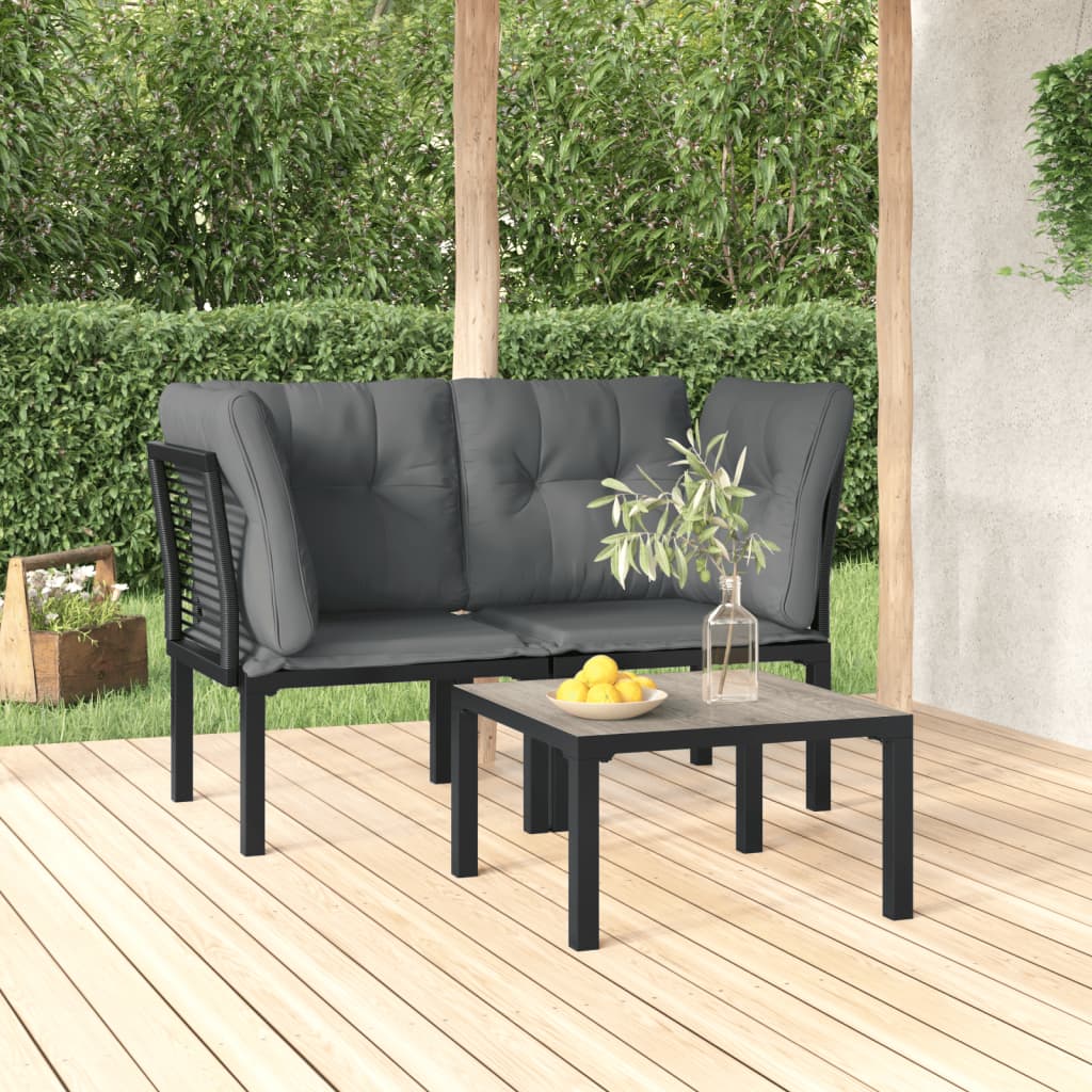 3 Piece Patio Lounge Set Black and Gray Poly Rattan