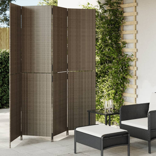 Room Divider 4 Panels Gray Poly Rattan