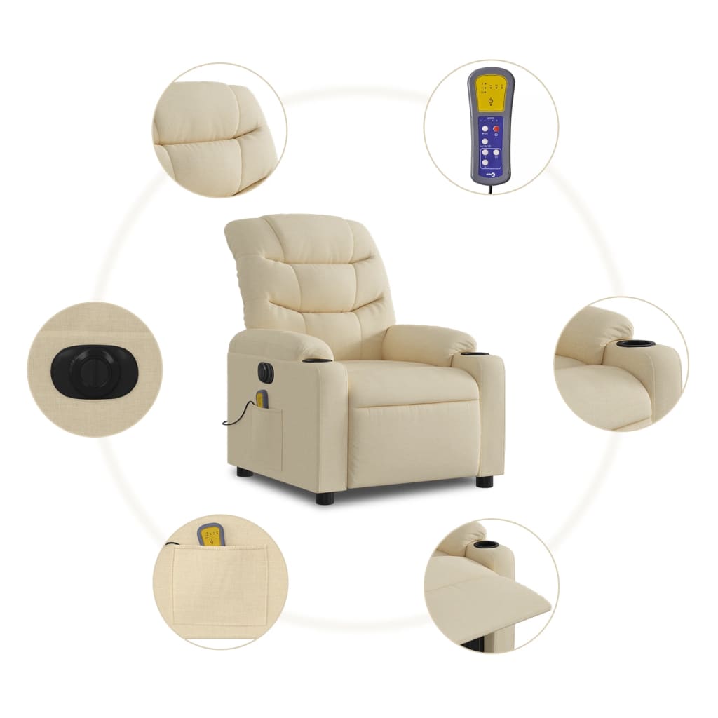 Electric Massage Recliner Chair Cream Fabric