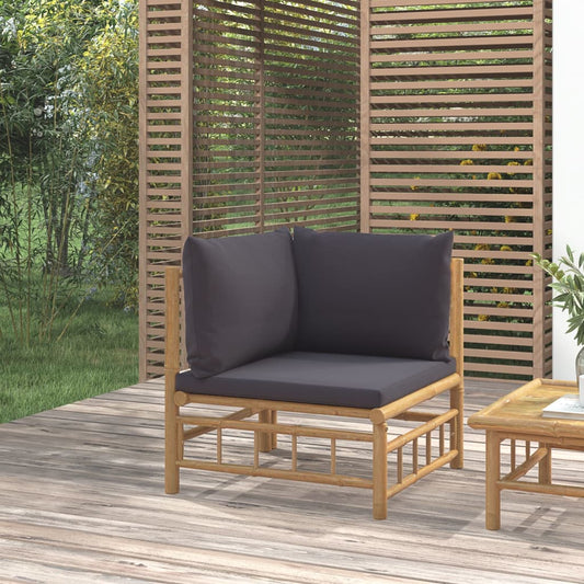 Patio Corner Sofa with Dark Gray Cushions Bamboo