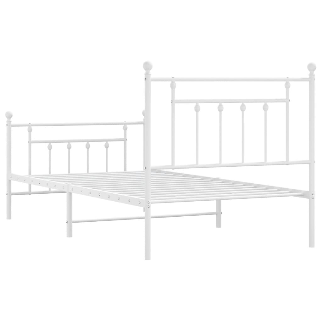 Metal Bed Frame without Mattress with Footboard White 39.4"x74.8"