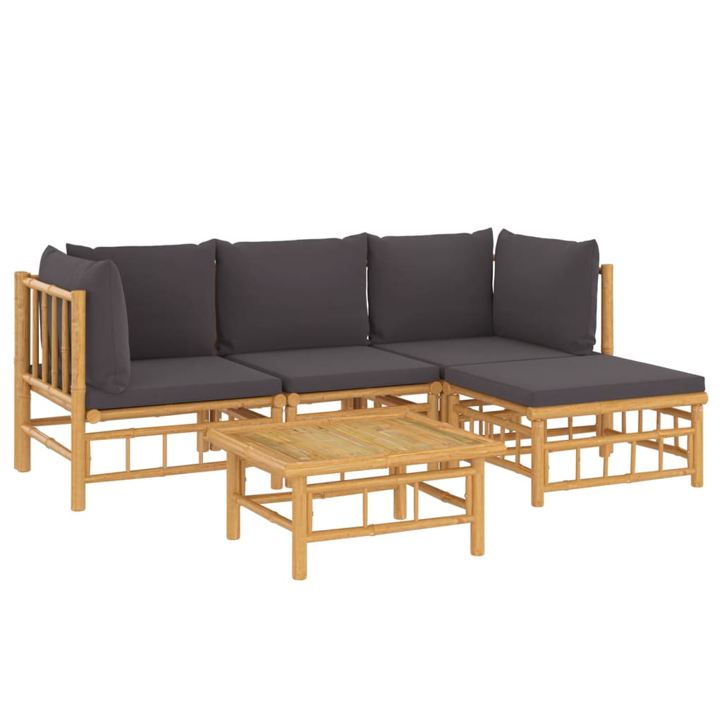 5 Piece Patio Lounge Set with Dark Gray Cushions Bamboo