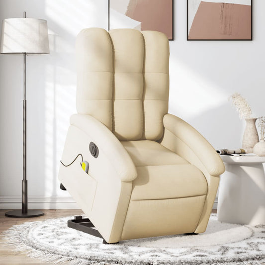 Electric Stand up Massage Recliner Chair Cream Fabric