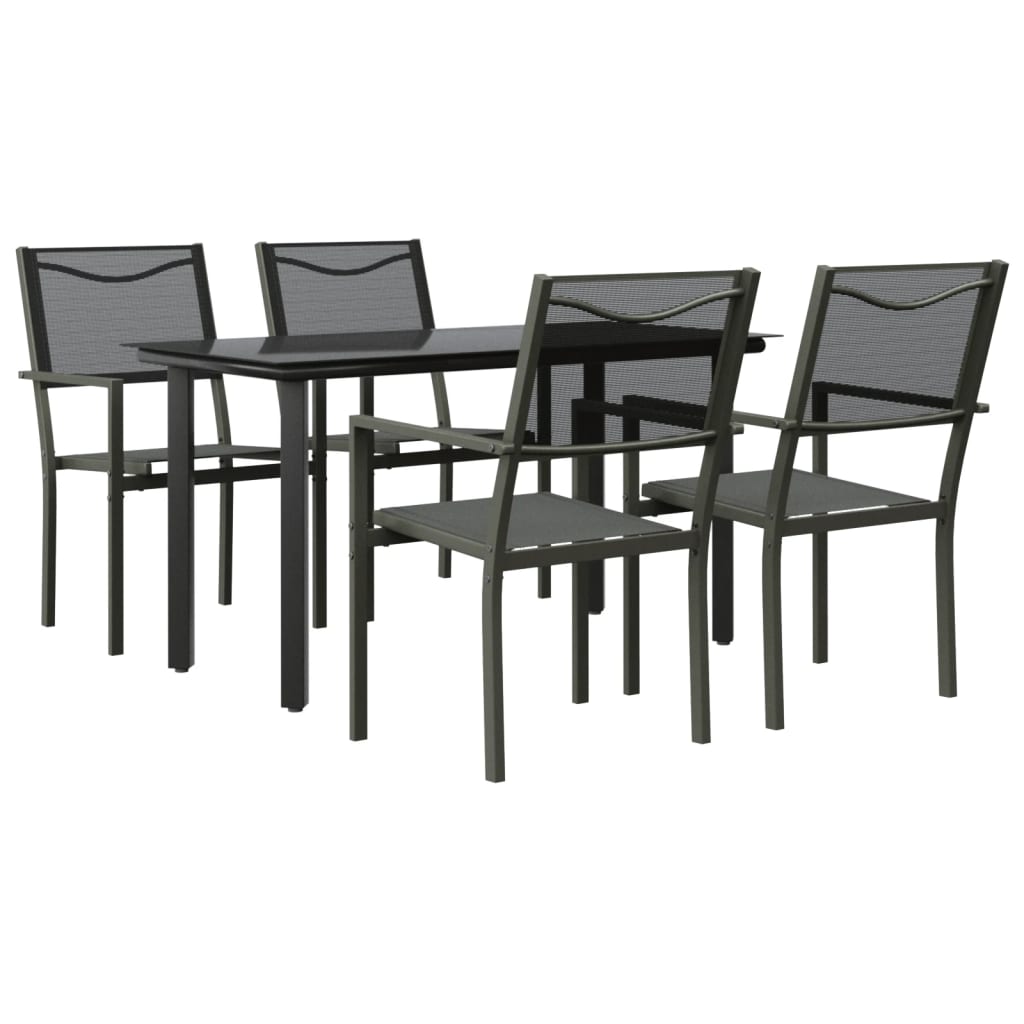 5 Piece Patio Dining Set Black Steel and Textilene