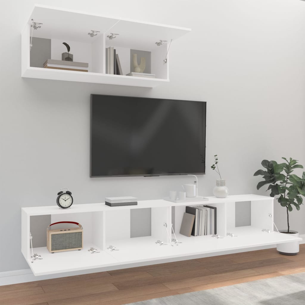 3 Piece TV Stand Set White Engineered Wood