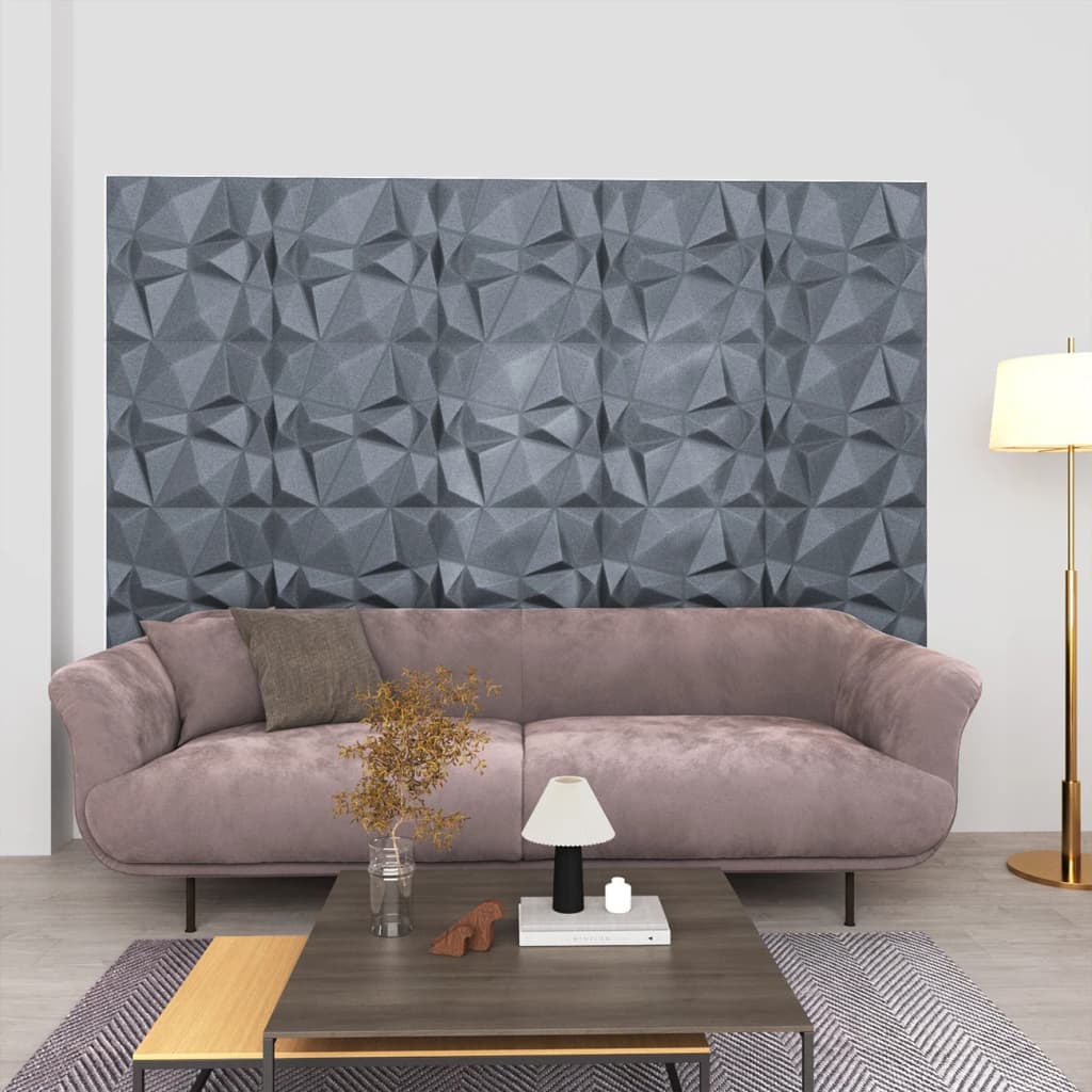 3D Wall Panels 24 pcs 19.7"x19.7" Diamond Gray 64.6 ft��