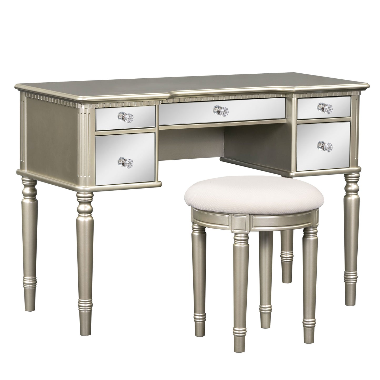 GO 43" Dressing Table Set with Mirrored Drawers and Stool, Tri-fold Mirror, Makeup Vanity Set for Bedroom, Gold