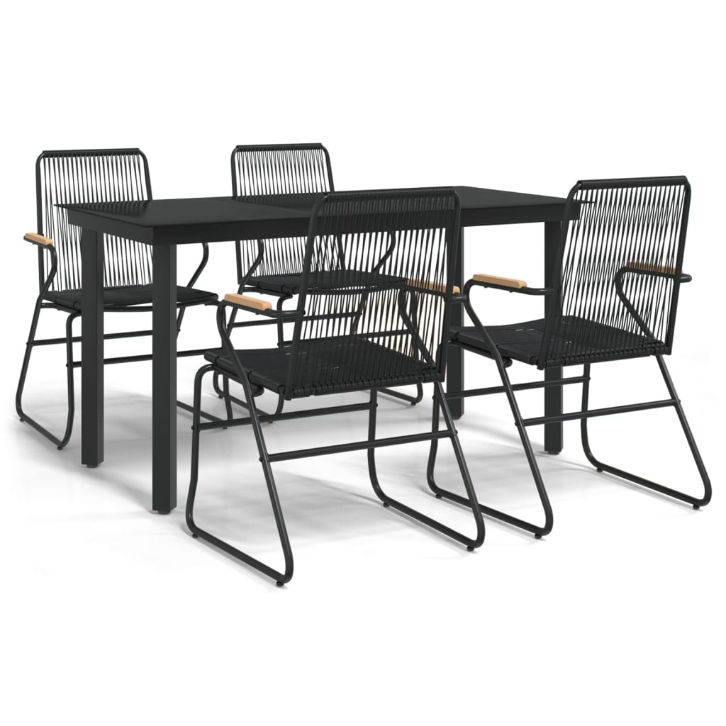 5 Piece Patio Dining Set Black PVC Rattan