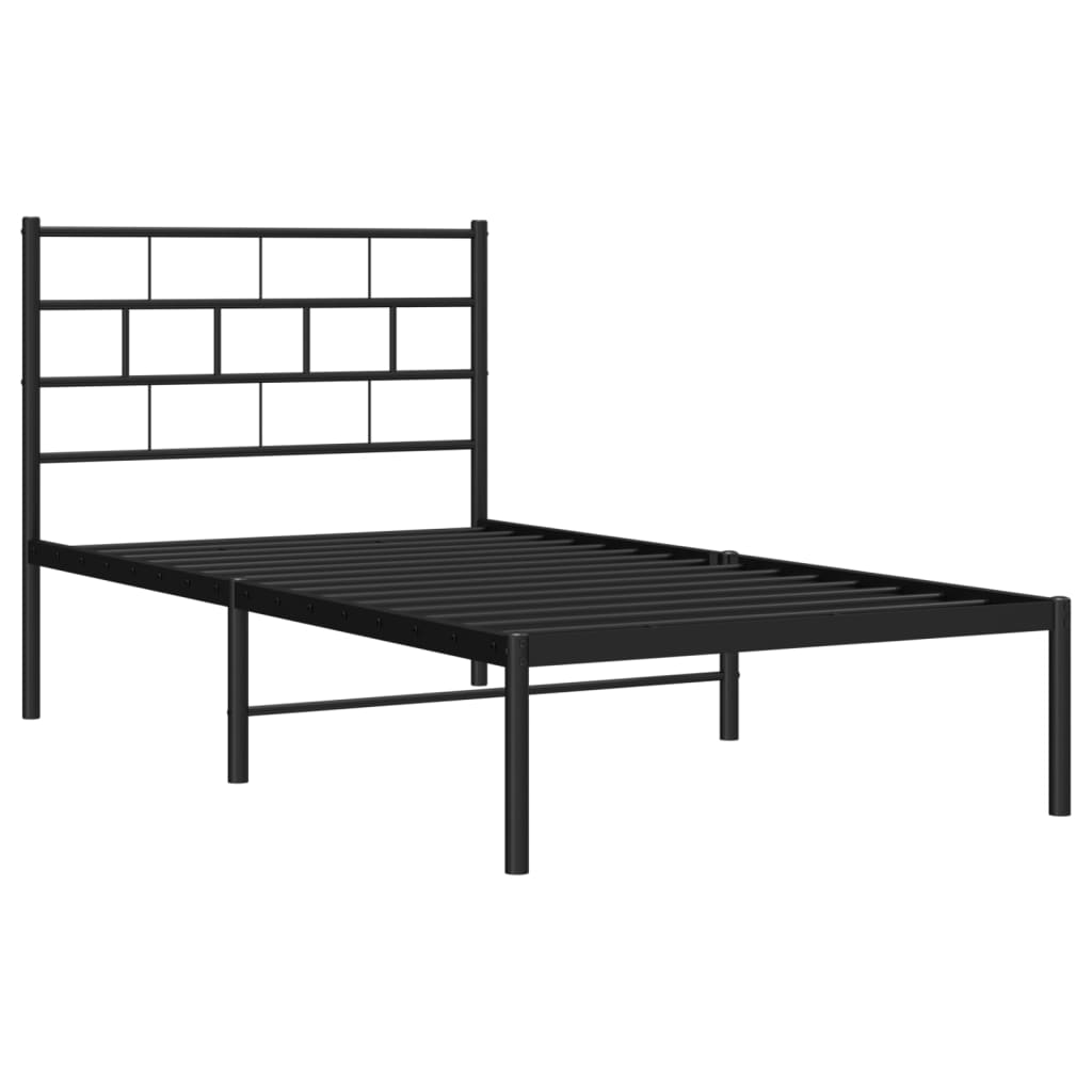 Metal Bed Frame without Mattress with Headboard Black 39.4"x74.8"