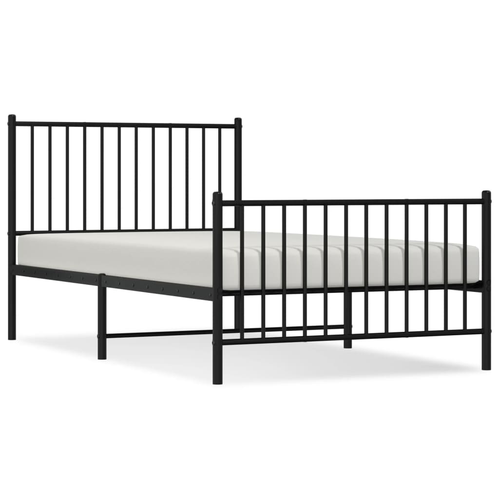 Metal Bed Frame without Mattress with Footboard Black 39.4"x74.8"