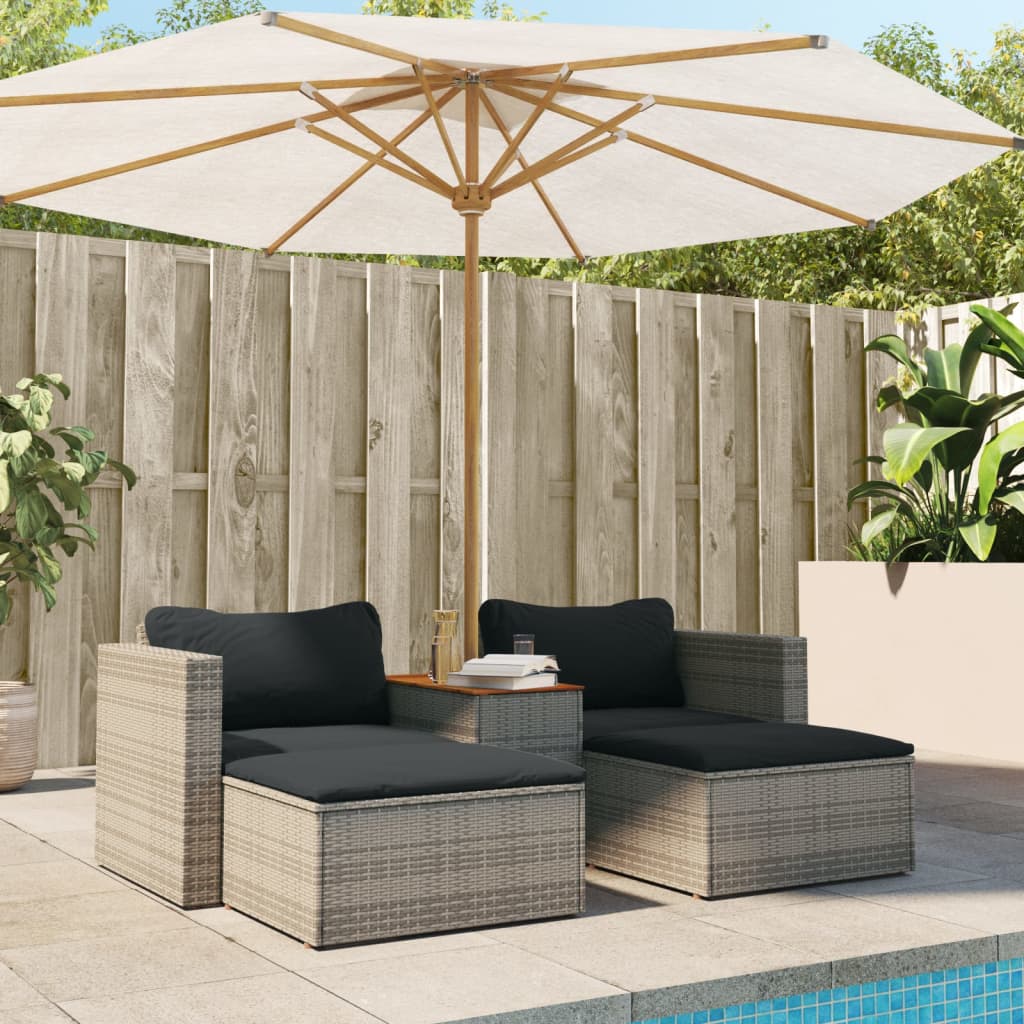 5 Piece Patio Sofa Set with Cushions Gray Poly Rattan Acacia