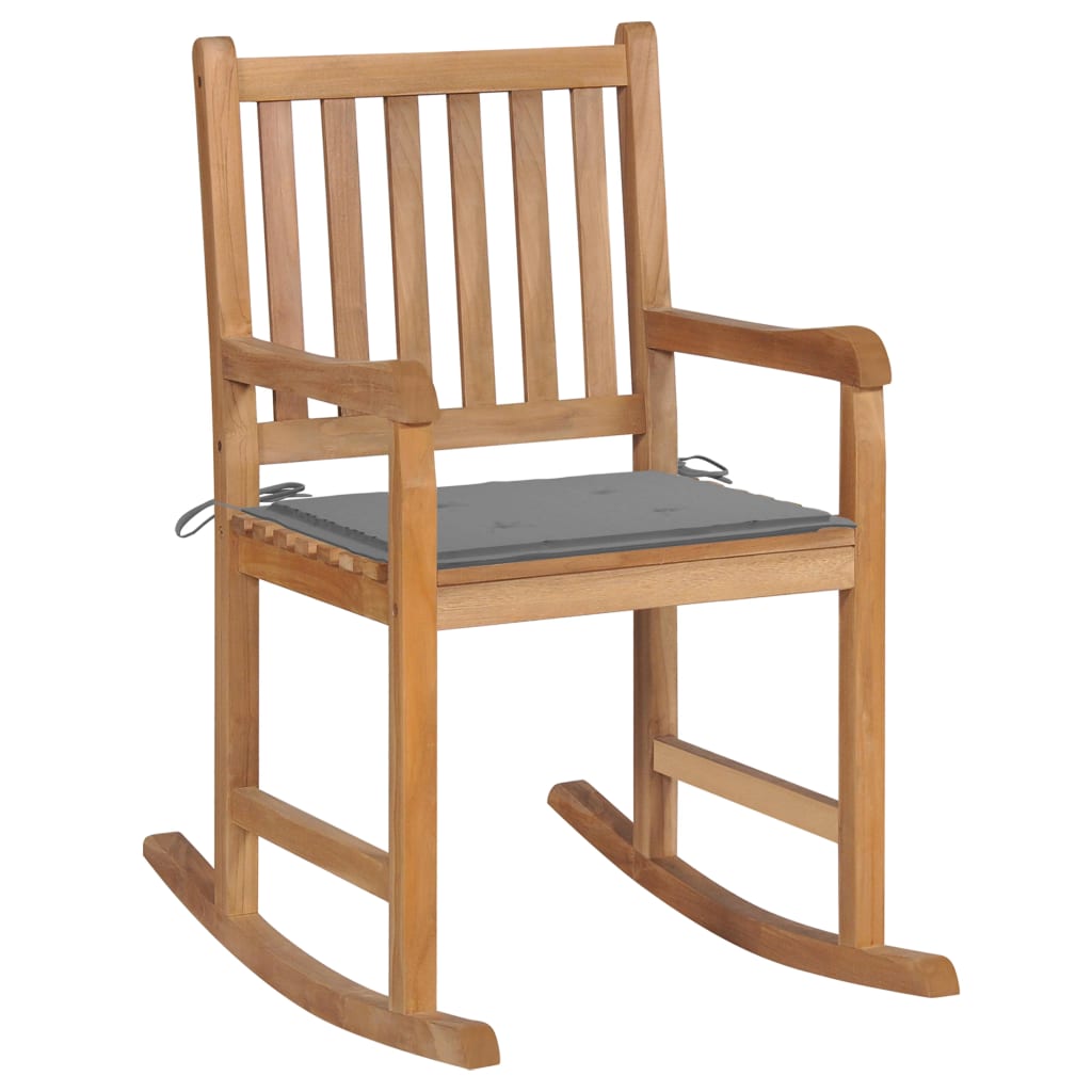 Rocking Chair with Beige Cushion Solid Teak Wood