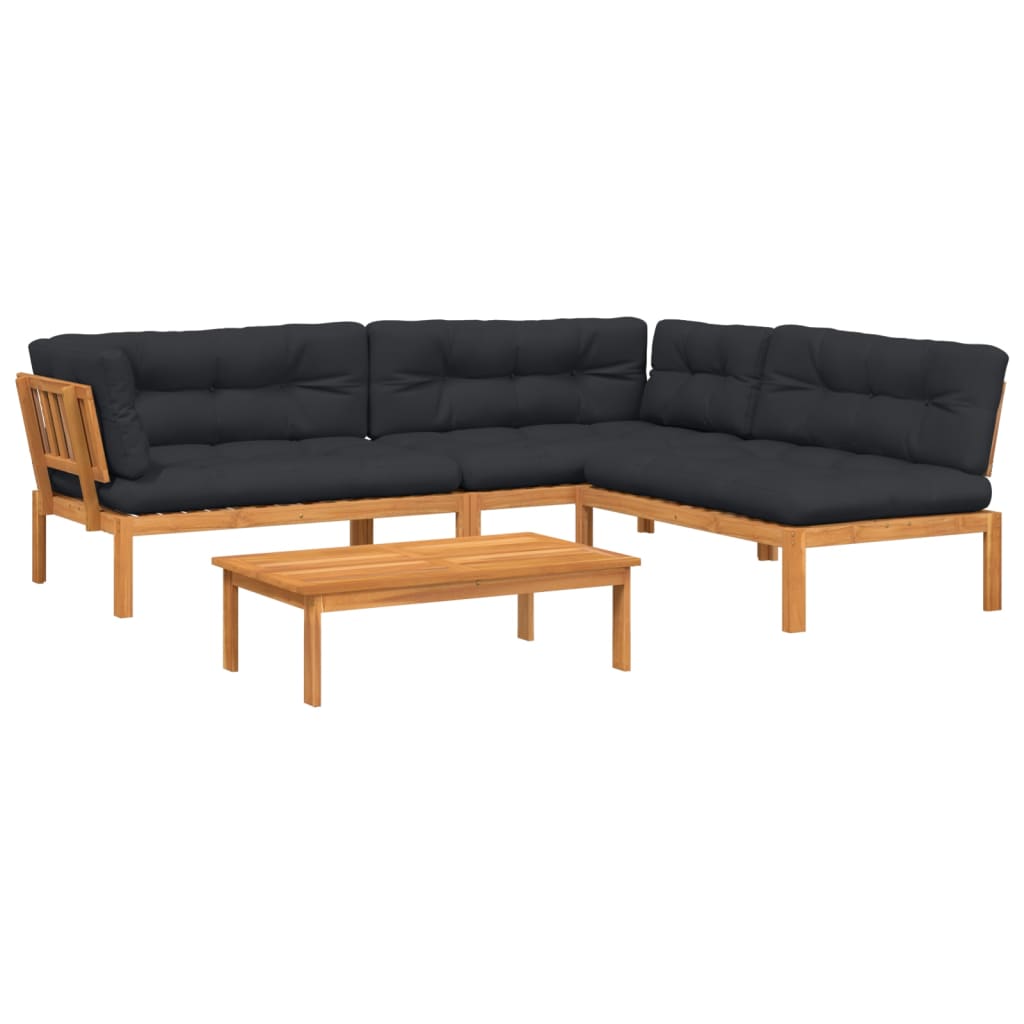 4 Piece Patio Pallet Sofa Set with Cushions Solid Wood Acacia