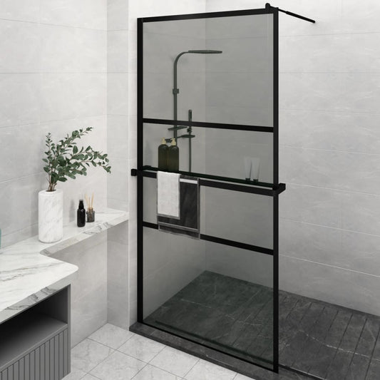 Walk-in Shower Wall with Shelf Black 45.3"x76.8" ESG Glass&Aluminum