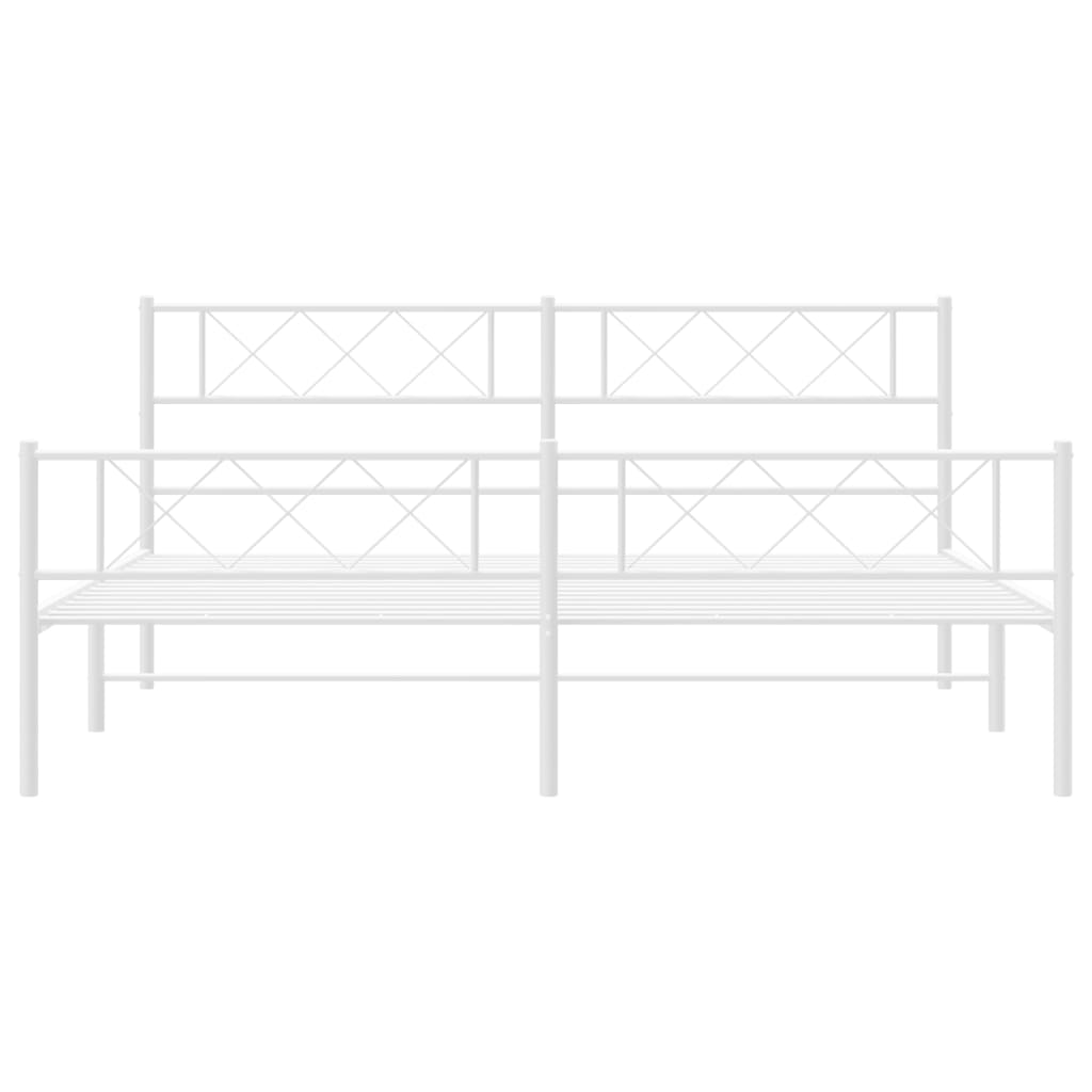 Metal Bed Frame without Mattress with Footboard White 76"x79.9"