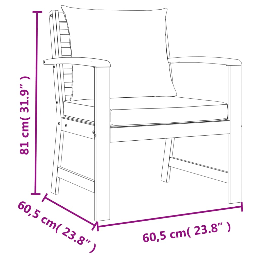 4 Piece Patio Dining Set with Cushions Solid Wood Acacia