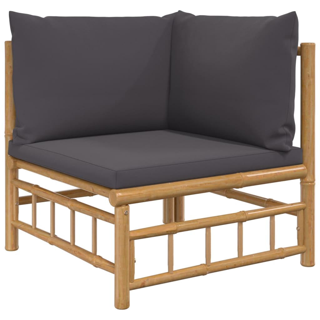 Patio Corner Sofas with Dark Gray Cushions 2 pcs Bamboo