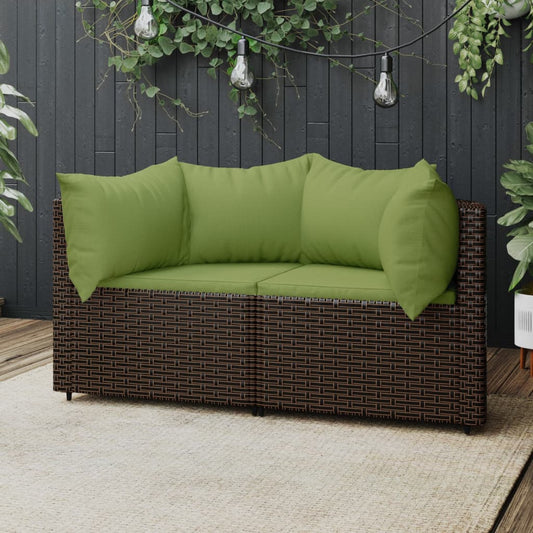 Patio Corner Sofas with Cushions 2 pcs Brown Poly Rattan