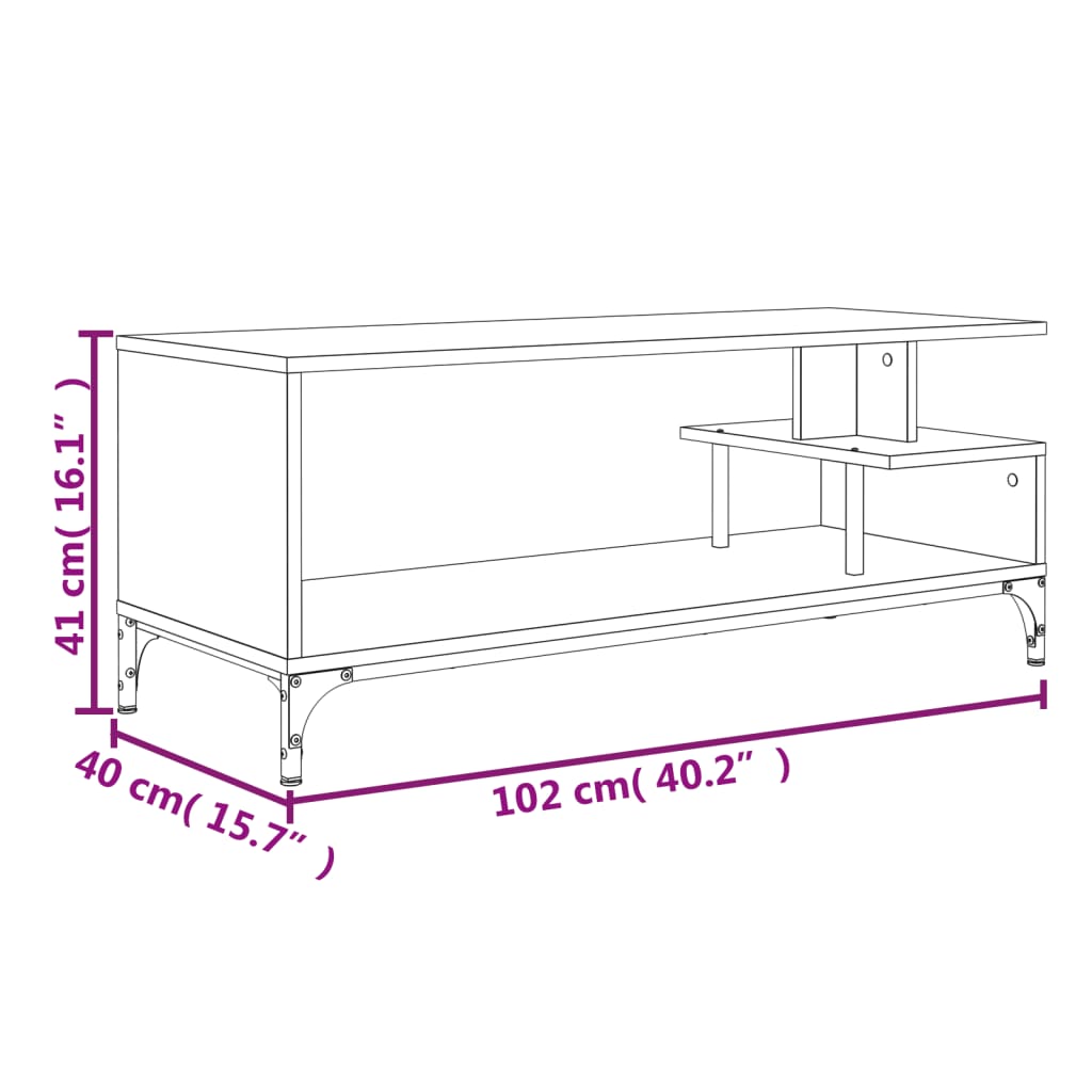 TV Stand Smoked Oak 40.2"x15.7"x16.1" Engineered Wood and Powder-coated Steel