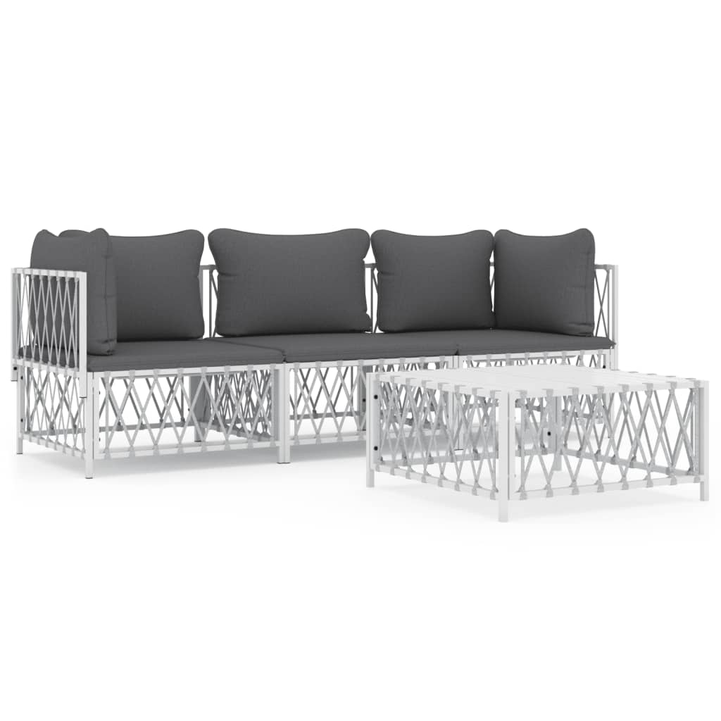 4 Piece Patio Lounge Set with Cushions White Steel