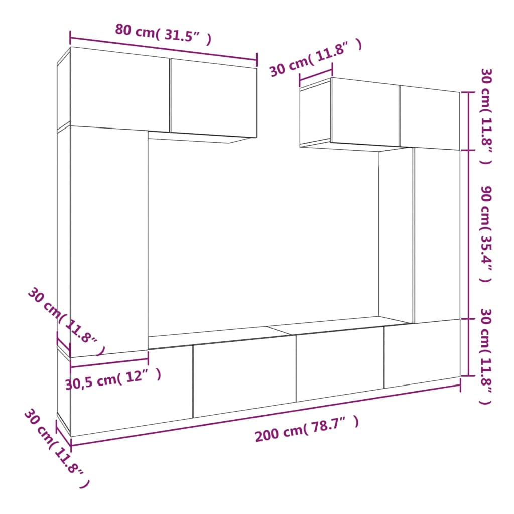 6 Piece TV Stand Set White Engineered Wood