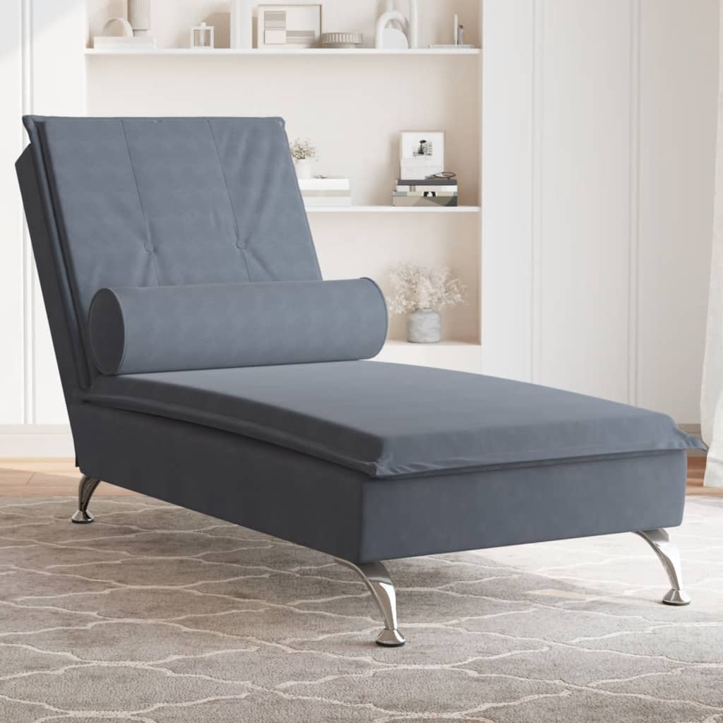 Massage Chaise Lounge with Bolster Blue Velvet