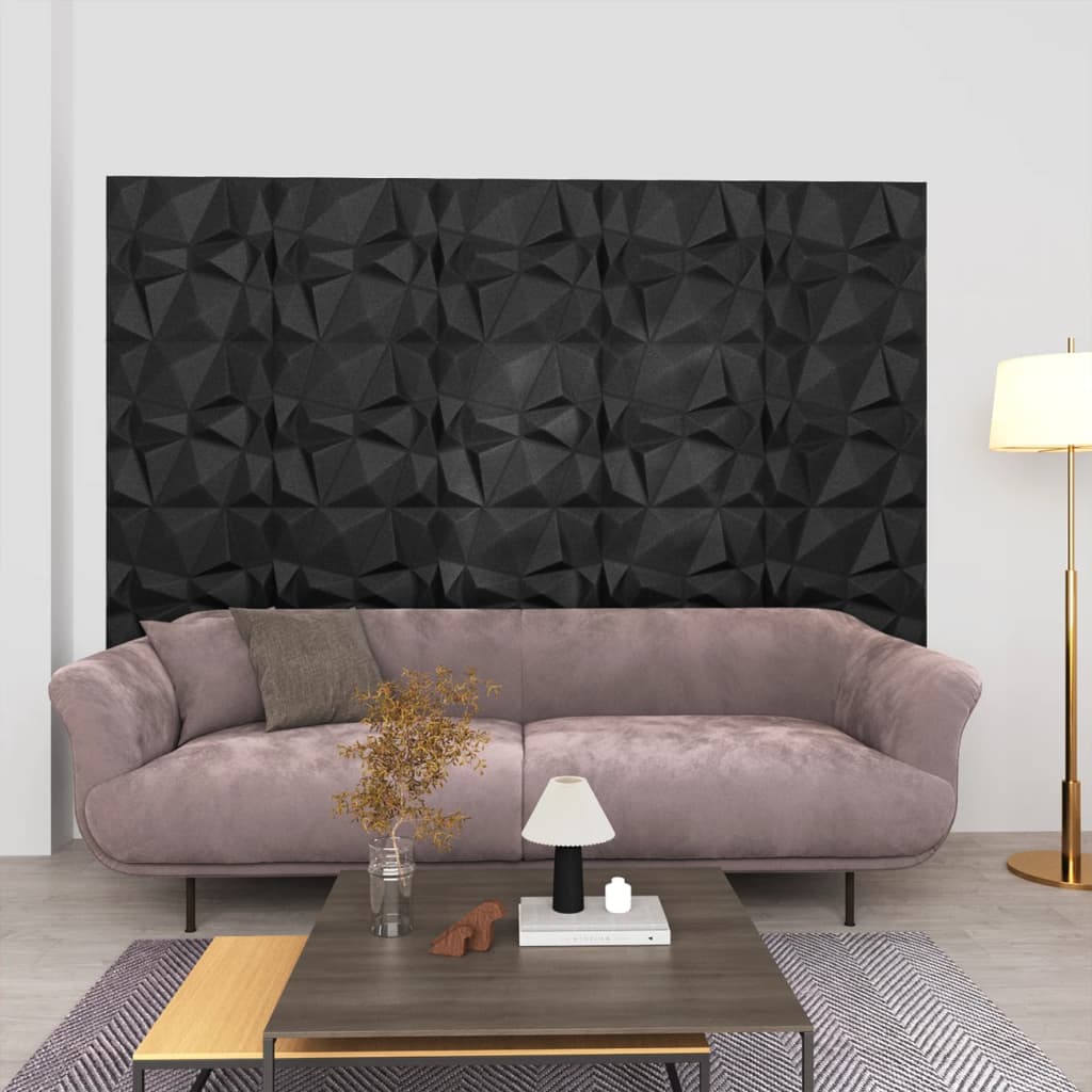 3D Wall Panels 48 pcs 19.7"x19.7" Diamond Black 129.2 ft��