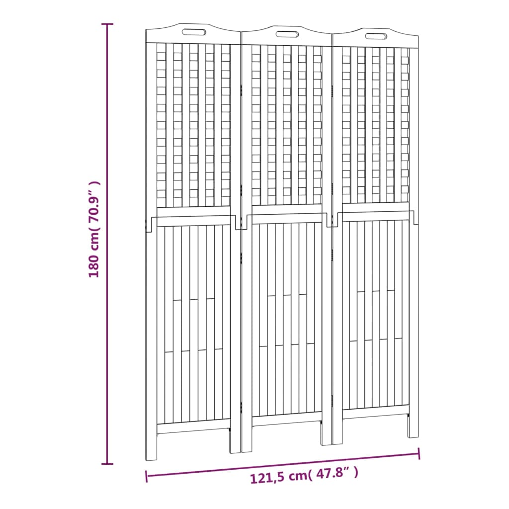 3-Panel Room Divider 47.8"x0.8"x70.9" Solid Wood Acacia