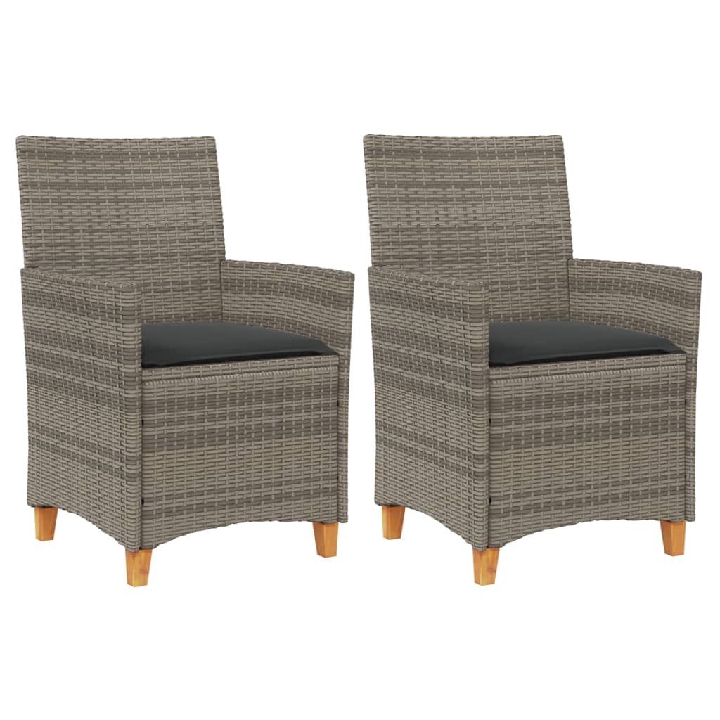 Patio Chairs with Cushions 2 pcs Gray Poly Rattan&Solid Wood