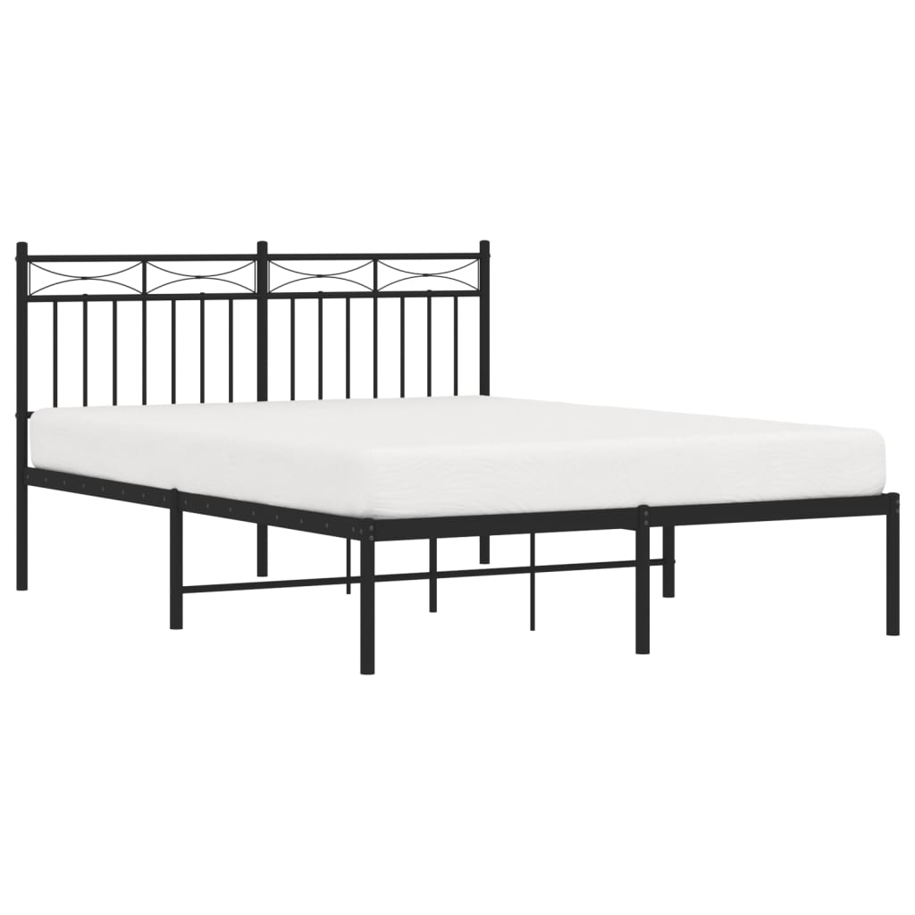 Metal Bed Frame without Mattress with Headboard Black 53.1"x74.8"