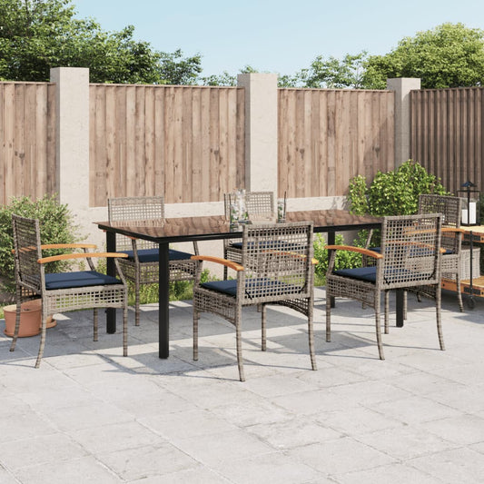 7 Piece Patio Dining Set with Cushions Gray Poly Rattan