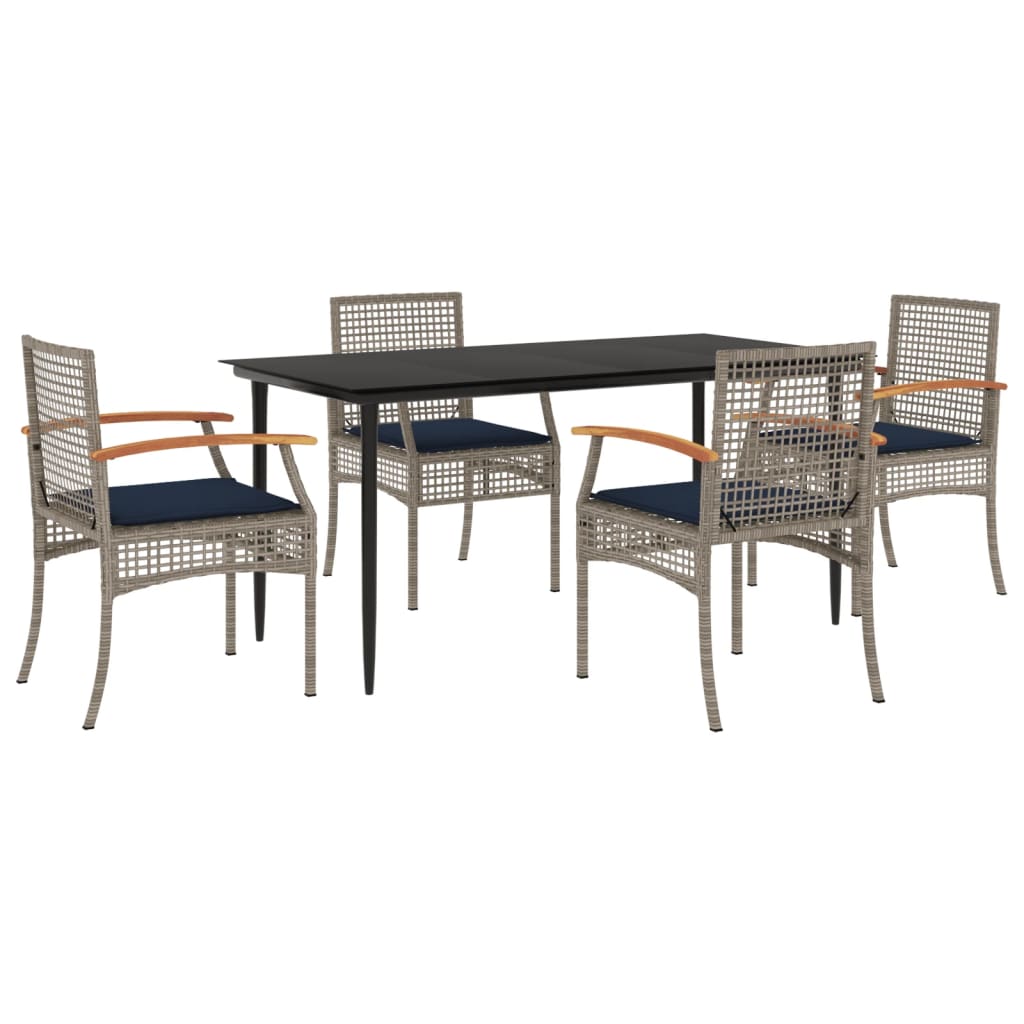 5 Piece Patio Dining Set with Cushions Gray Poly Rattan