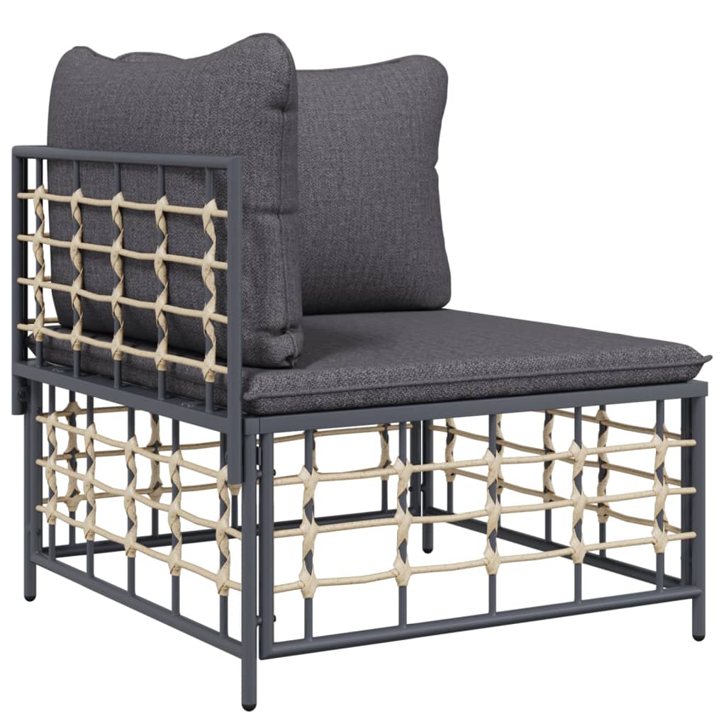 3 Piece Patio Lounge Set with Cushions Anthracite Poly Rattan