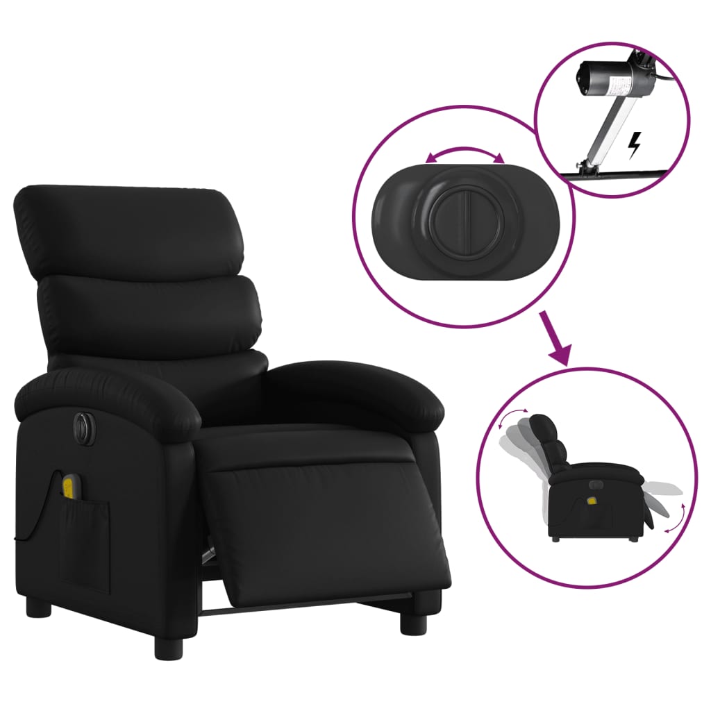 Electric Massage Recliner Chair Black Faux Leather