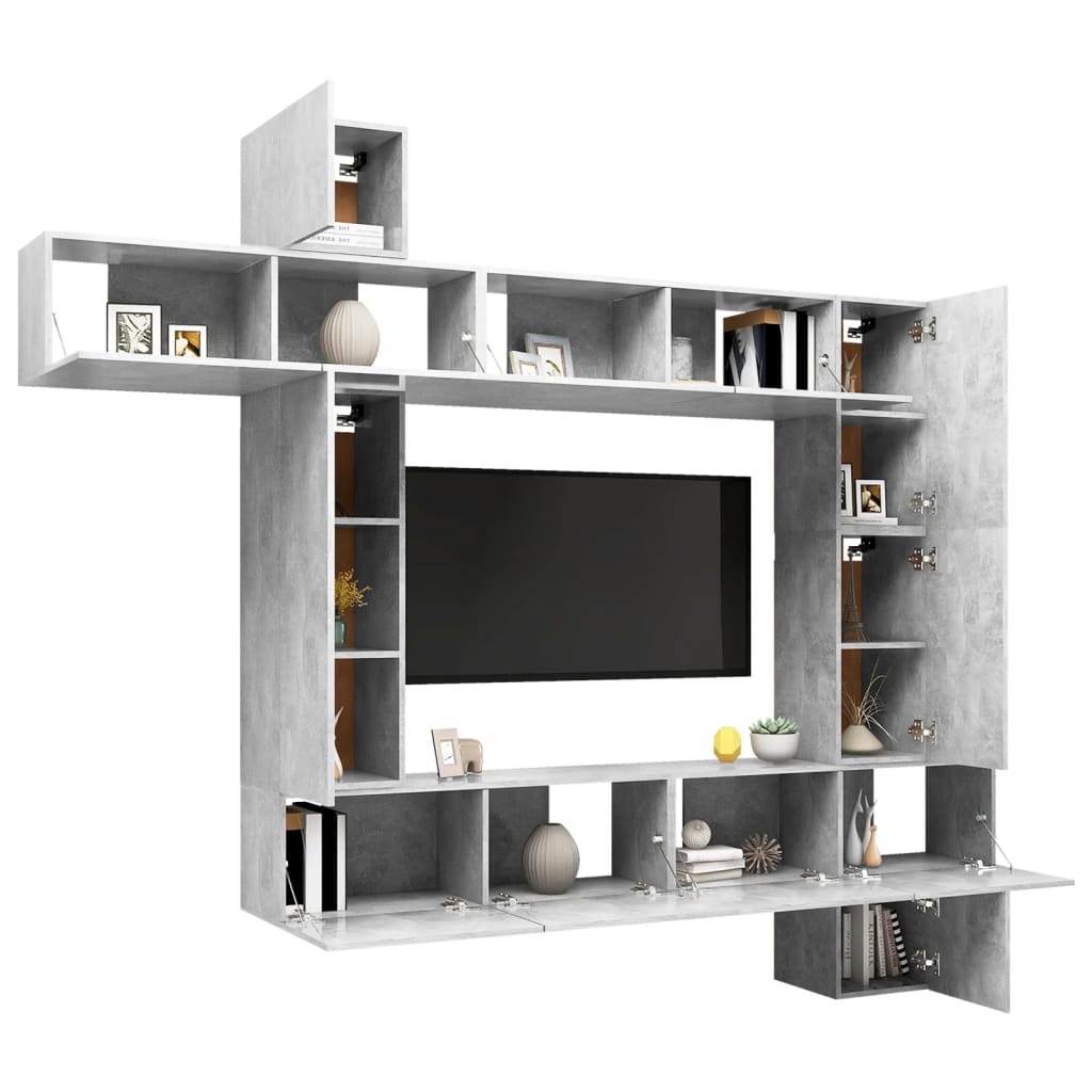 9 Piece TV Stand Set Concrete Gray Engineered Wood