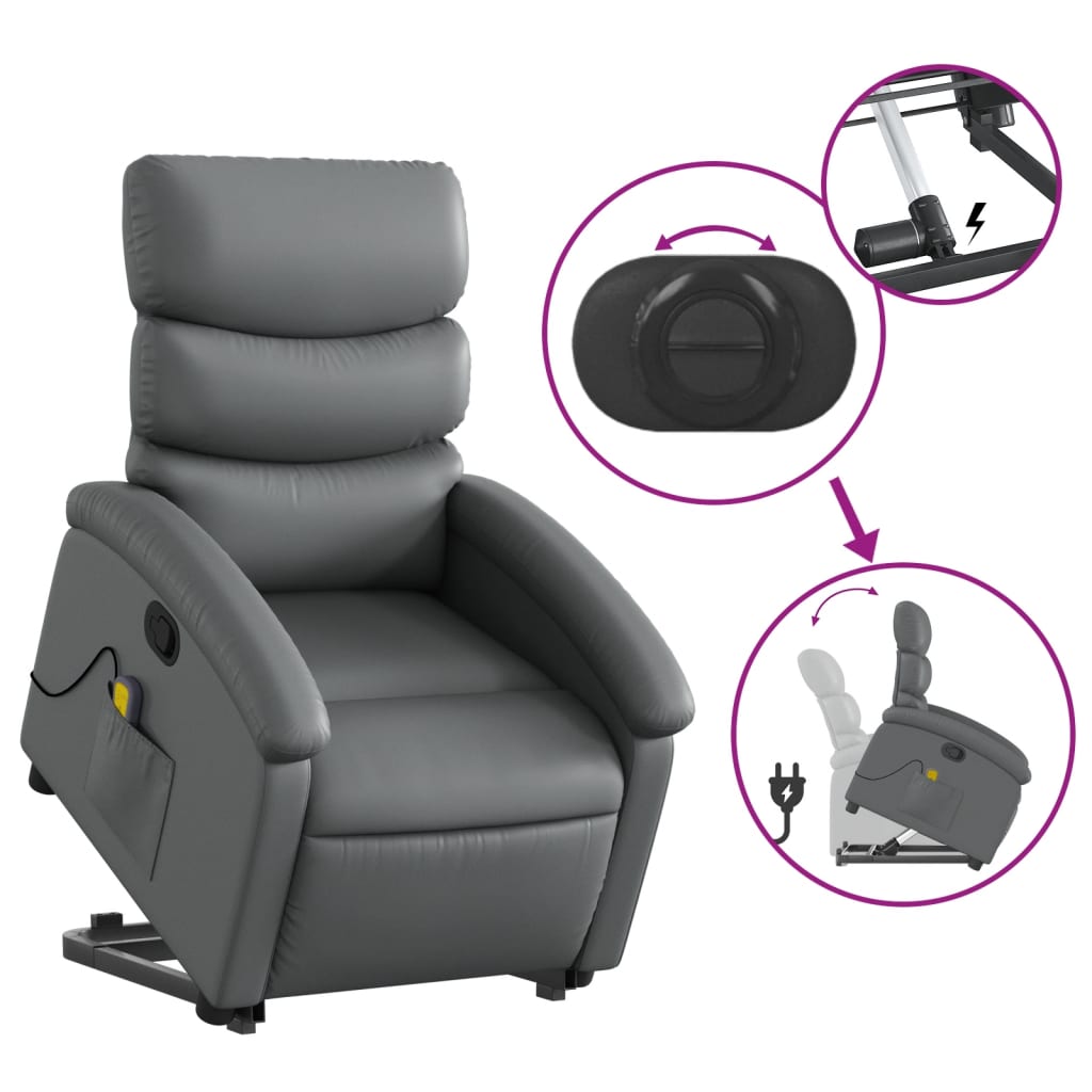 Stand up Massage Recliner Chair Gray Faux Leather