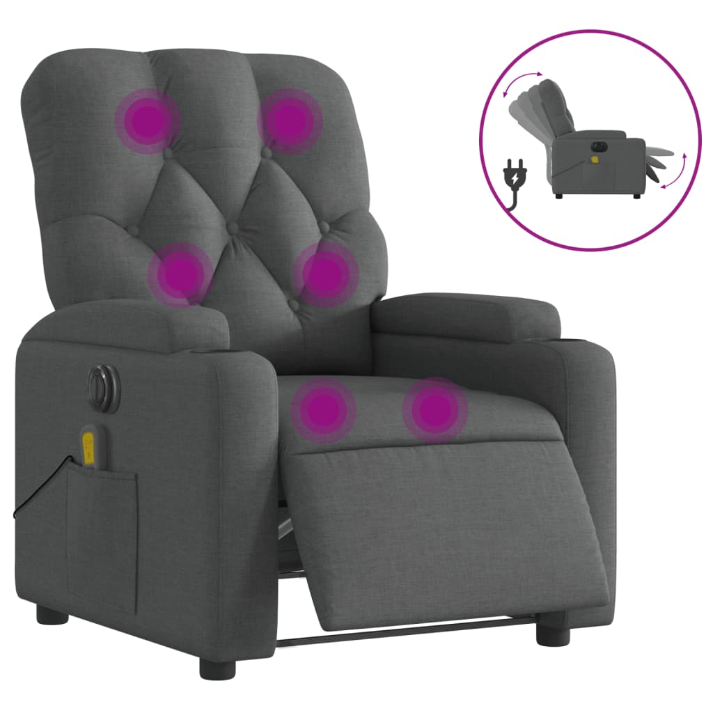 Electric Massage Recliner Chair Dark Gray Fabric