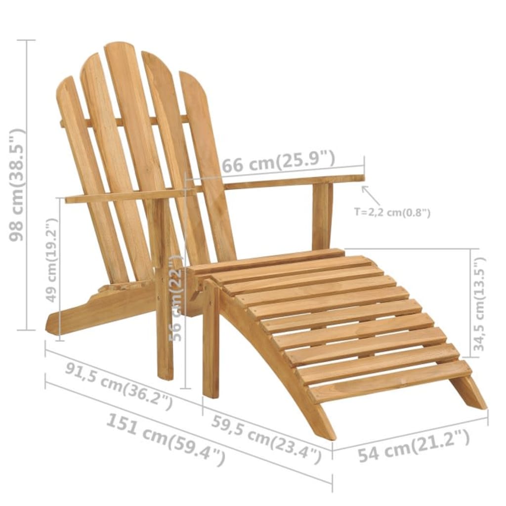 Adirondack Chair with Footrest Solid Teak Wood