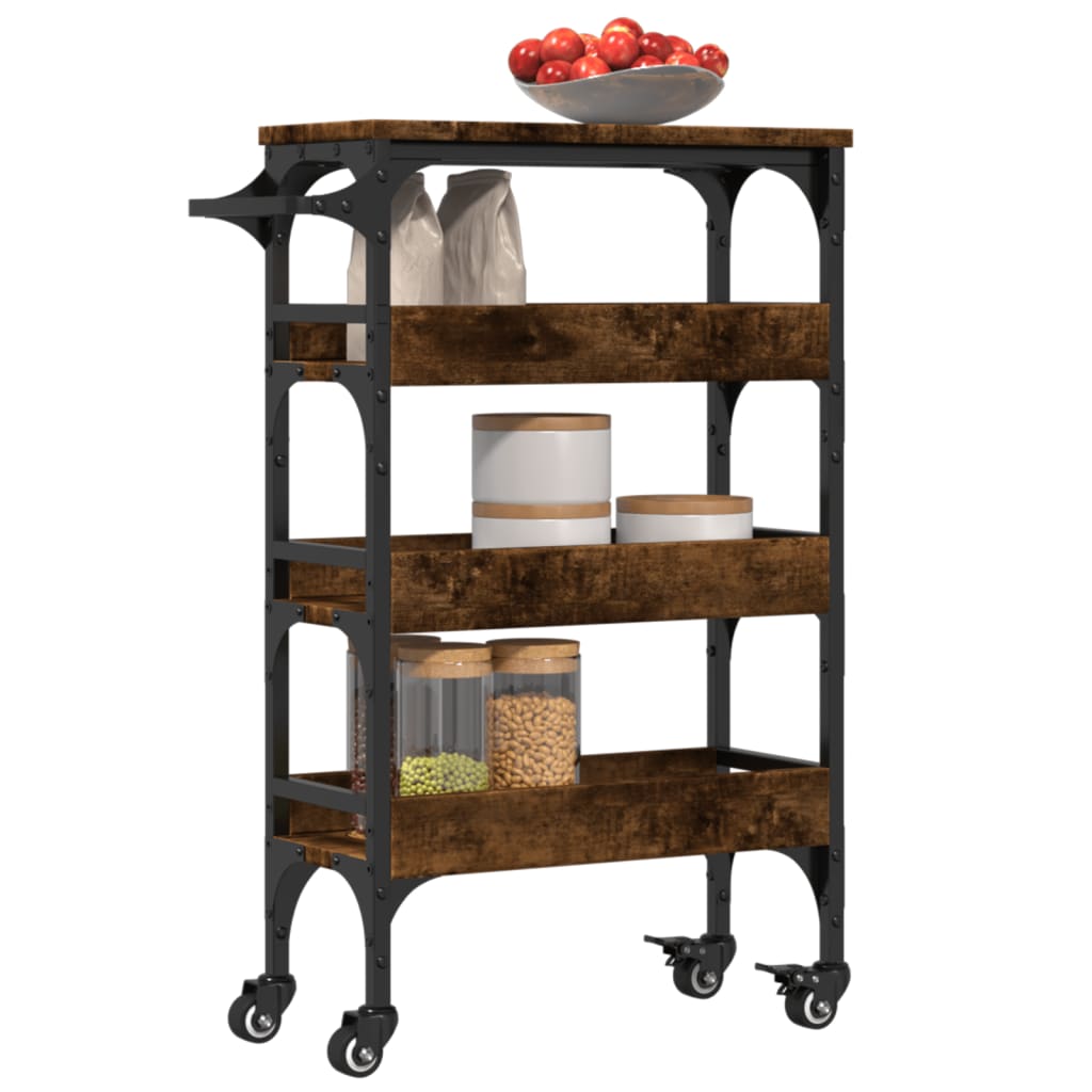 Kitchen Trolley Smoked Oak 20.9"x7.9"x29.9" Engineered Wood